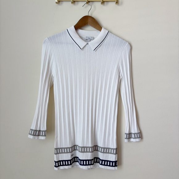 L'ETOILE Sport Pleated Striped Tunic Top Large